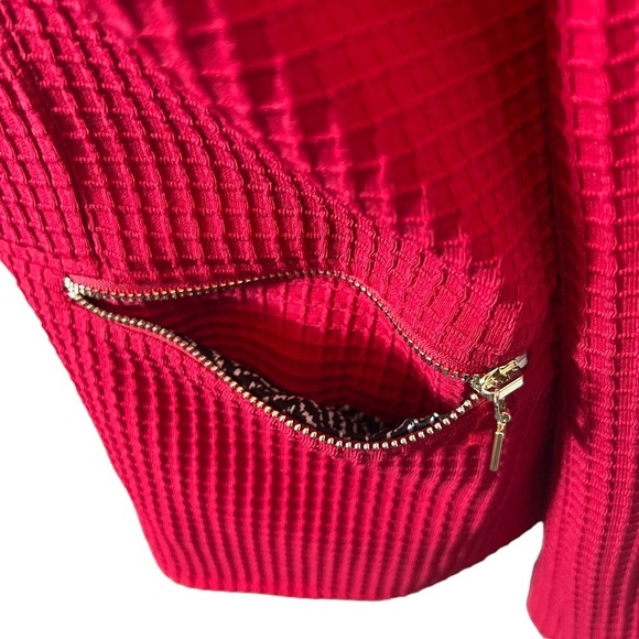 Chico’s Red Moto Waffle-Knit Jacket • Chico's Size 1• Full Zip - Picture 3 of 6
